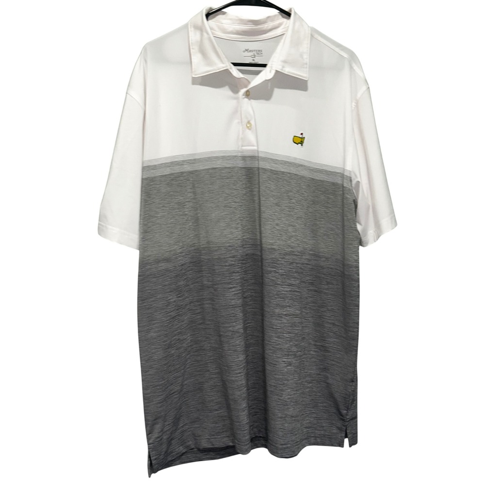 Masters Tech Golf Polo Shirt Mens XL White Grey Ombre Color Block Logo‎